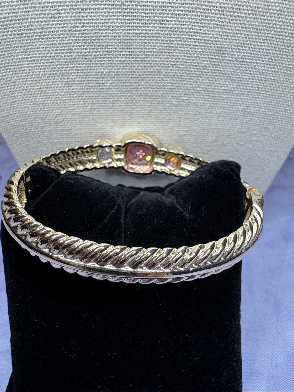 Sterling Silver Triple Gemstone Cuff Bracelet - Pink, Purple, Champagne NWOT